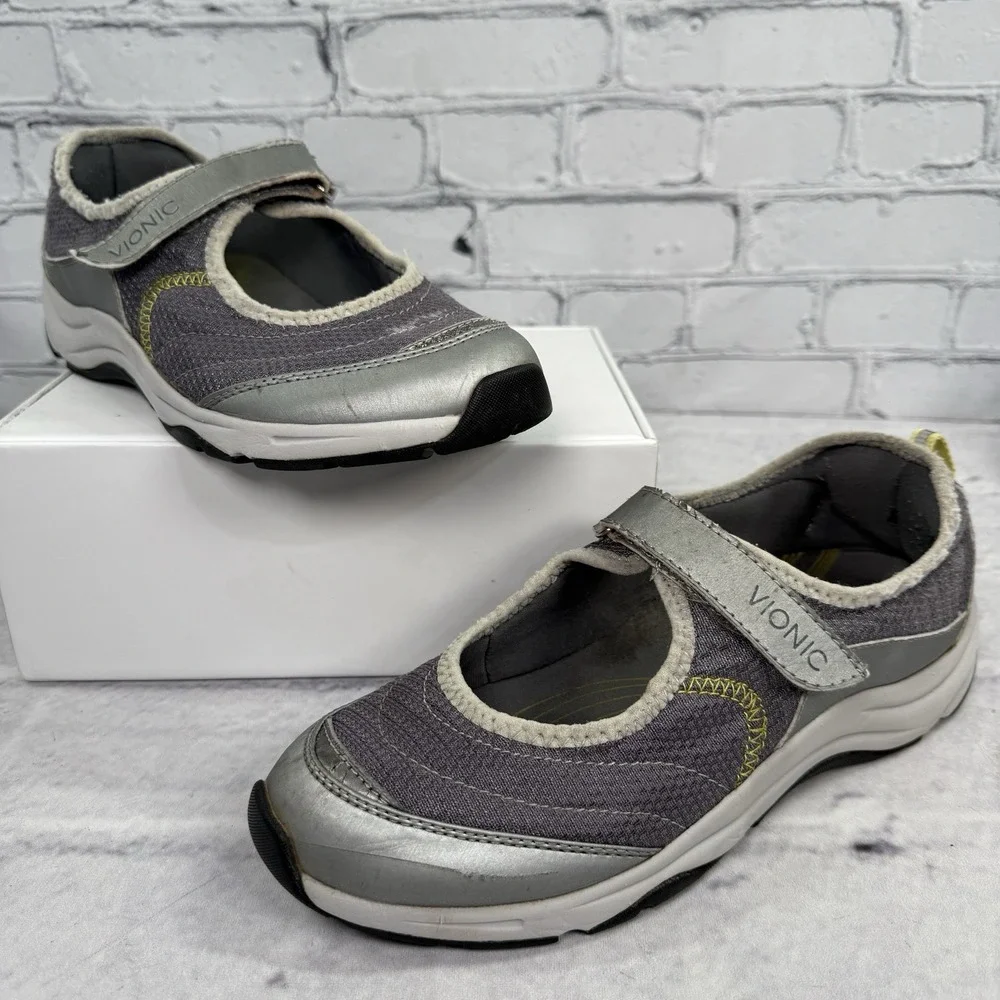 Vionic Sunset Slip On Mary Jane Shoes Womens 8.5 Gray Silver 334 Sunset‎ 9032